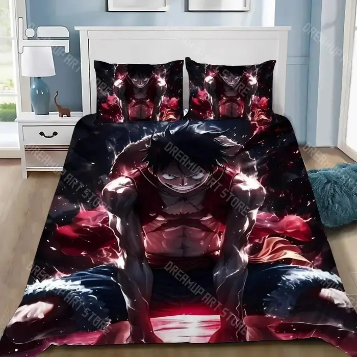 Copripiumino federa One Piece, set biancheria da letto per bambini con stampa cartone animato Luffy, decorazione camera da letto regali per ragazzo adulto 200x230cm