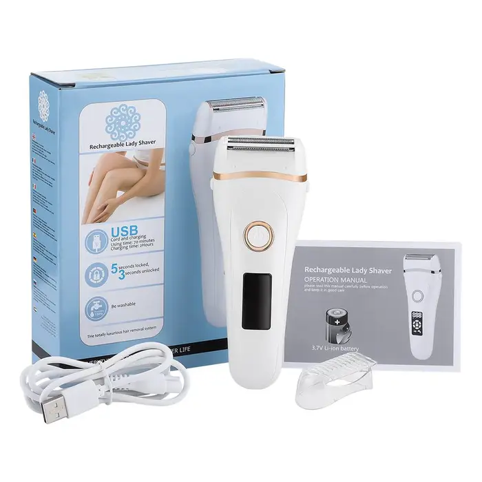 Epilatore elettrico indolore ricaricabile USB per depilazione barba Macchine da barba da donna Trimmer portatile per capelli femminile LCD bianco