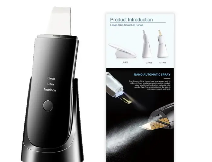 Scrubber Pelle Ultrasuoni Punti Neri Esfoliazione Pelle Morta Spatola Detergente Raschietto Pulizia Profonda Viso Lifting Rassodante Skincar