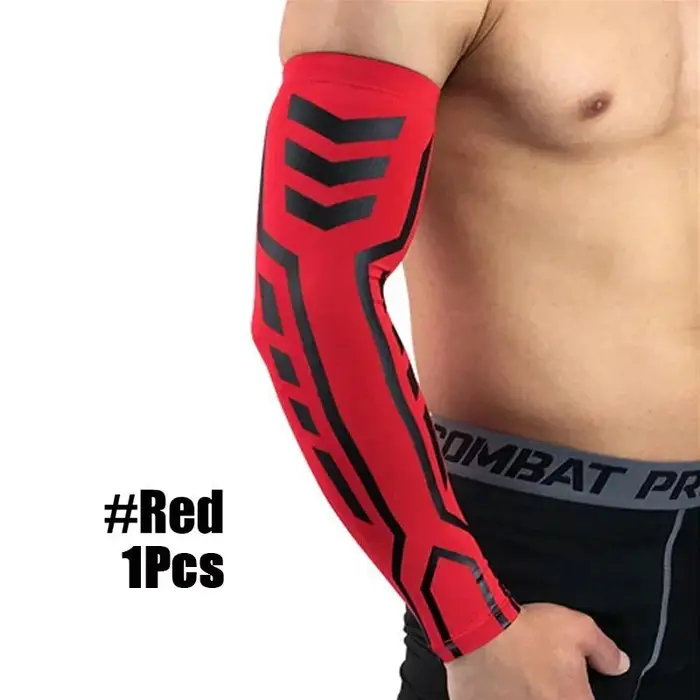 1 pz Maniche traspiranti a compressione per esterni da uomo e da donna, per basket, pallavolo, baseball, ciclismo, corsa, tennis M rosso
