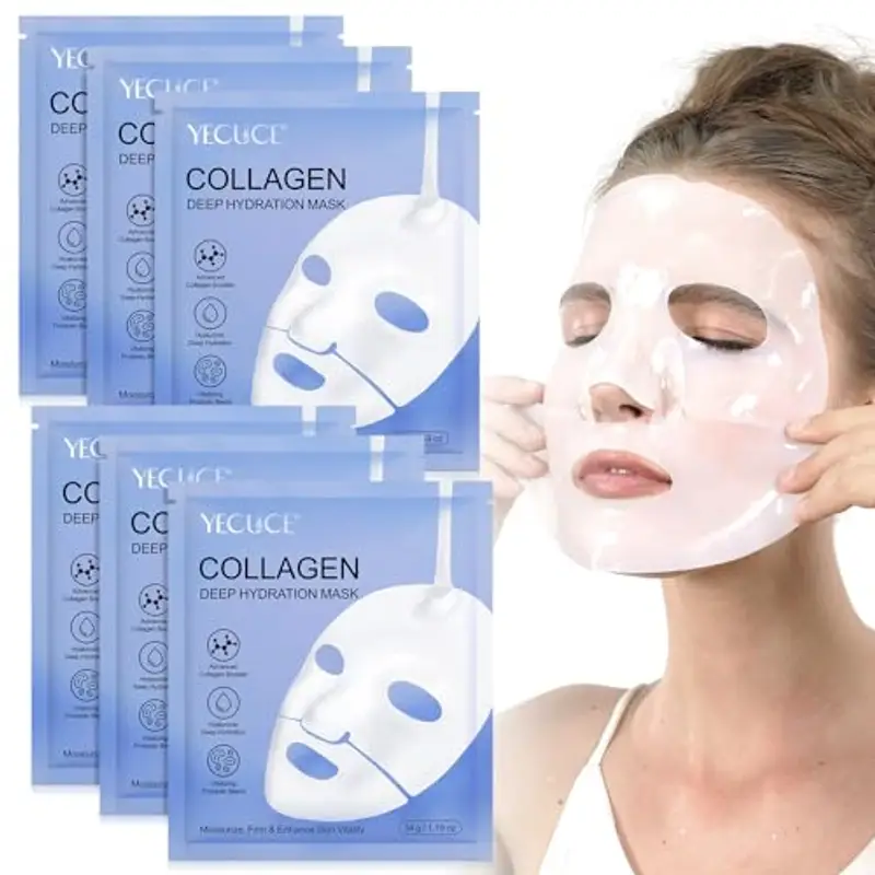 Frovetani Bio Collagen Real Deep Mask, 6 pezzi Bio-Collagen Real Deep Mask Overnight Coreane, Maschera Viso Collagene, Anti