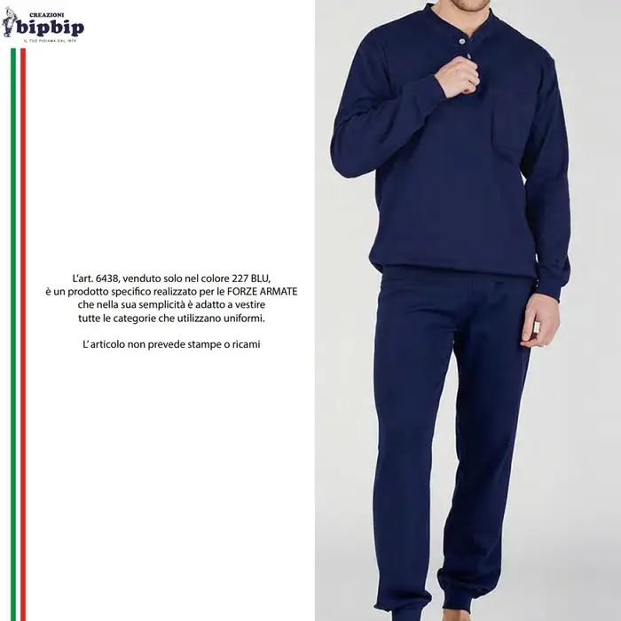 Bip Bip Pigiama serafino bordato 6438 caldo cotone uomo creazioni blu