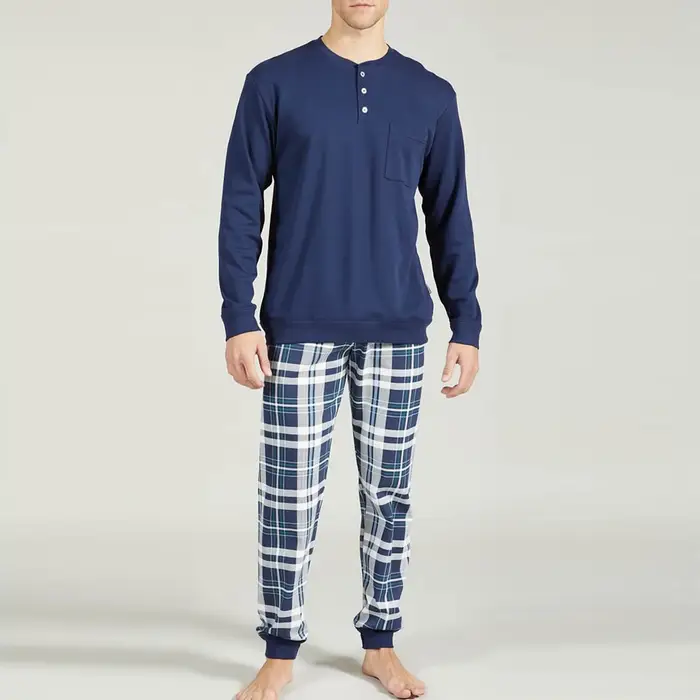 Bip Bip Pigiama serafino bordato 7205 caldo cotone uomo creazioni blu