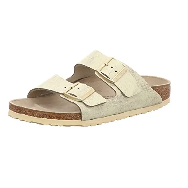 Birkenstock Arizona, Sandali a Punta Aperta Donna, Washed Metallic Cream Gold 1008798, 41 EU