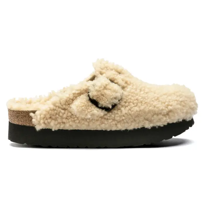 Ciabatte da donna Birkenstock Boston Big Buckle Platform Fur Blanc
