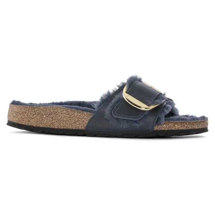 Ciabatte da donna Birkenstock Madrid Big Buckle Shearling Oiled Leather Bleu