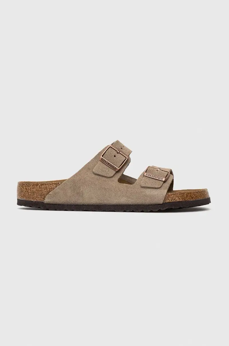 Birkenstock ciabatte slide in camoscio Arizona uomo colore beige 51461