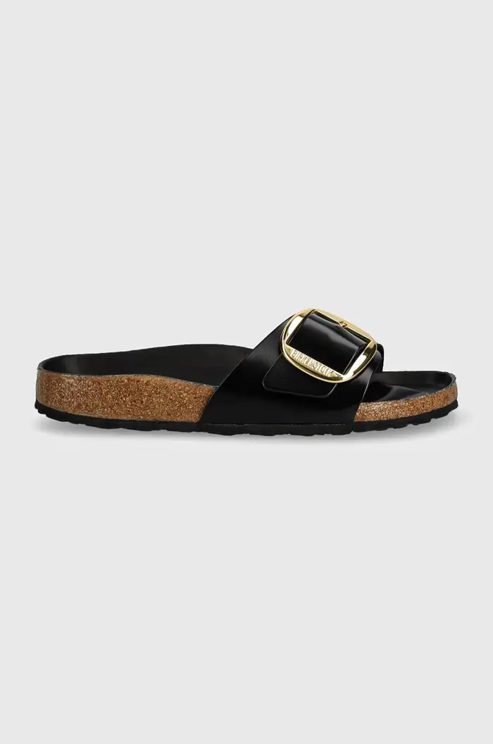 Birkenstock ciabatte slide in pelle Madrid Big Buckle Nero