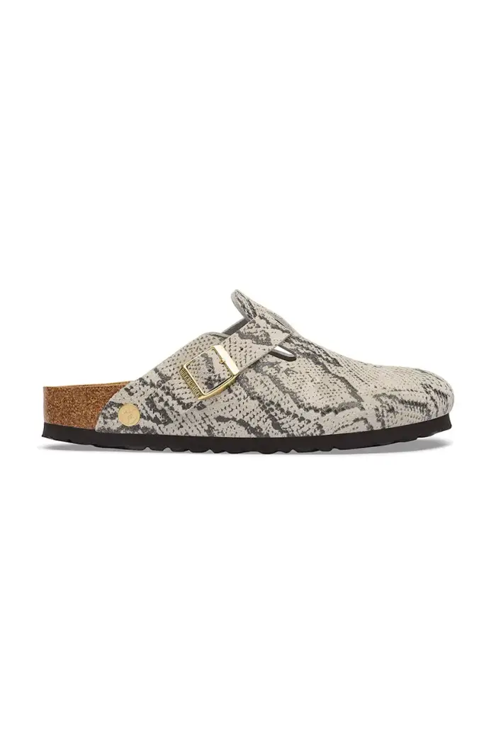 ciabatte slide mules da donna in scamoscio Boston Rivet Logo Suede Leather Snake Beige