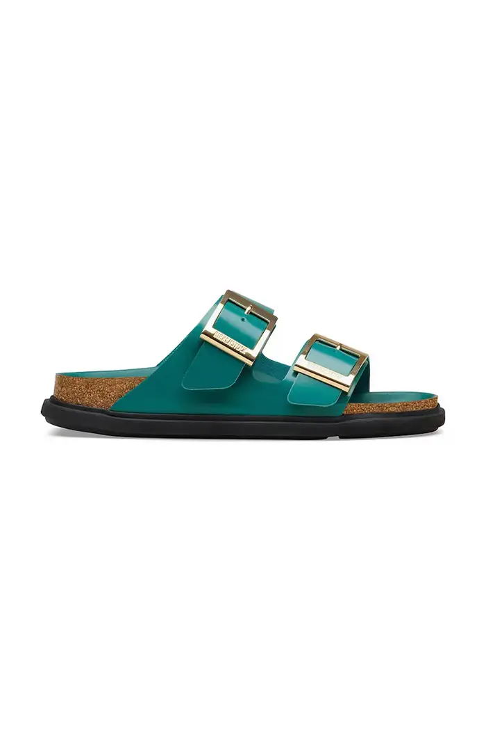 ciabatte slide tacchi piatti da donna in pelle Arizona Droplet Buckle Turchese