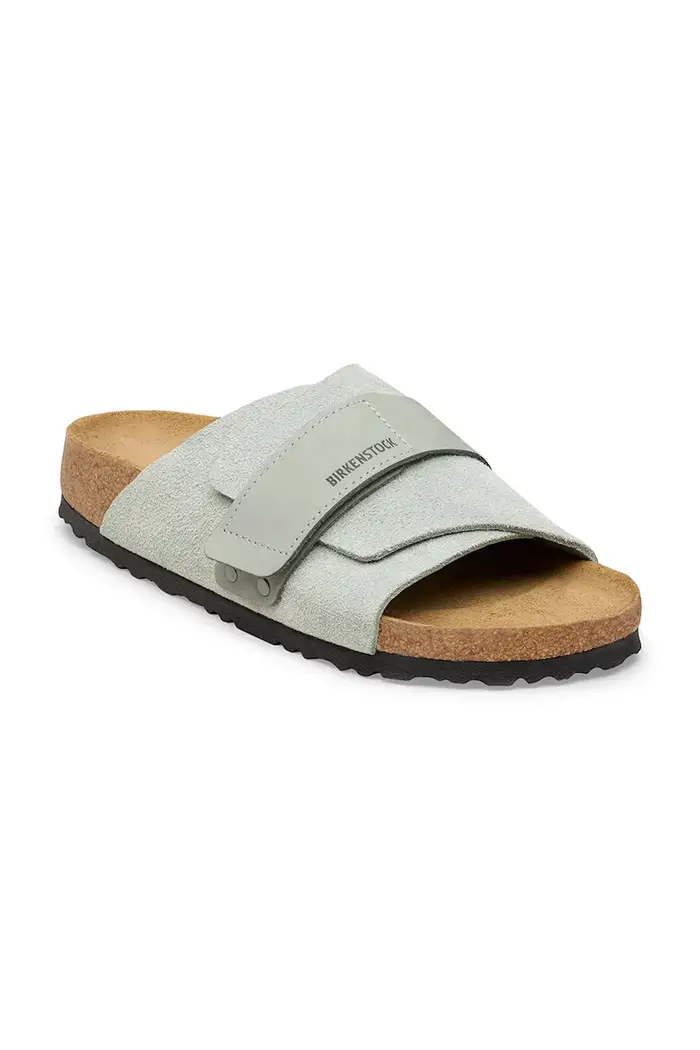 Birkenstock ciabatte slide tacchi piatti da donna in scamoscio Kyoto Verde