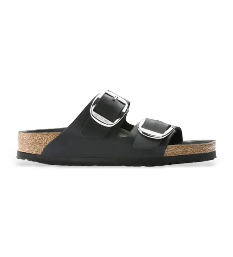 Birkenstock per donna. 1011075 Sandali neri naturali con fibbia grande Arizona, Pelle, Nero, Basso, 1 a 3 cm, Nessuno, Casual