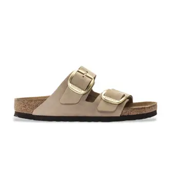Birkenstock per donna 1024064 Sandali in pelle beige Arizona Big Buckle Lenb, Basso, Nessuno, Casual