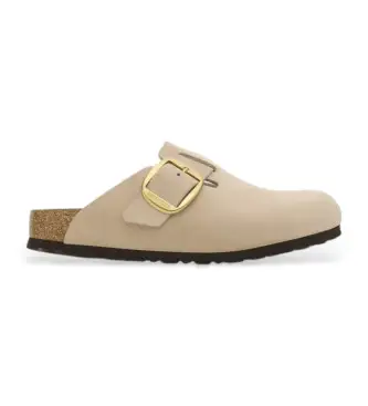 per donna 1028003 Zoccoli in pelle scamosciata beige Boston Big Buckle (39), Basso, Camoscio, Nessuno, Casual