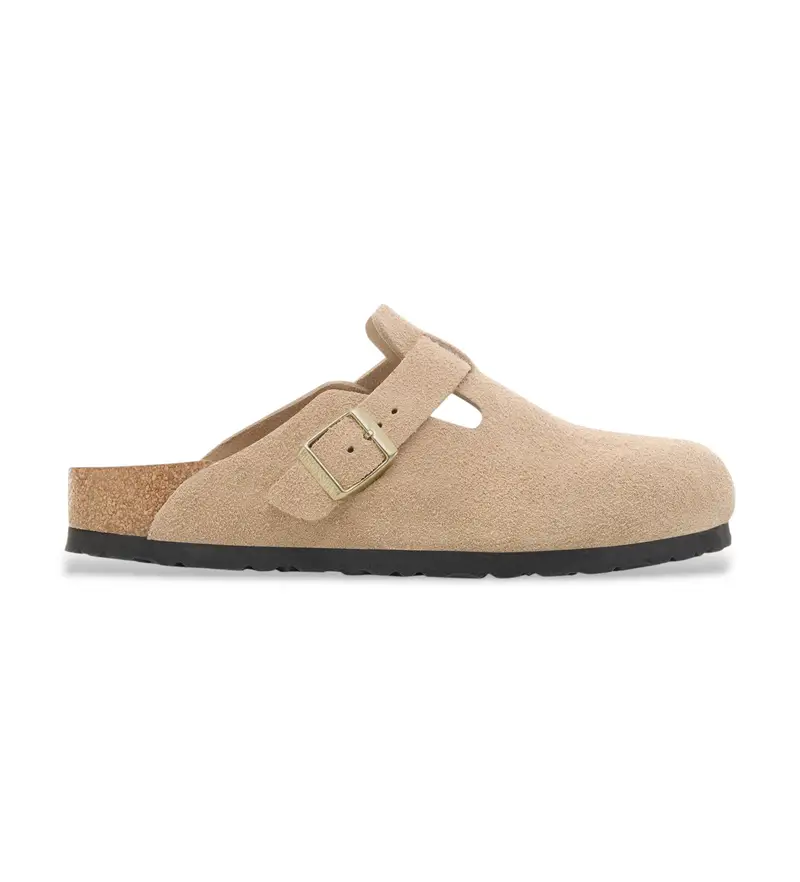 Birkenstock per donna 1030883 Zoccoli in pelle Boston beige, Basso, Nessuno, Casual