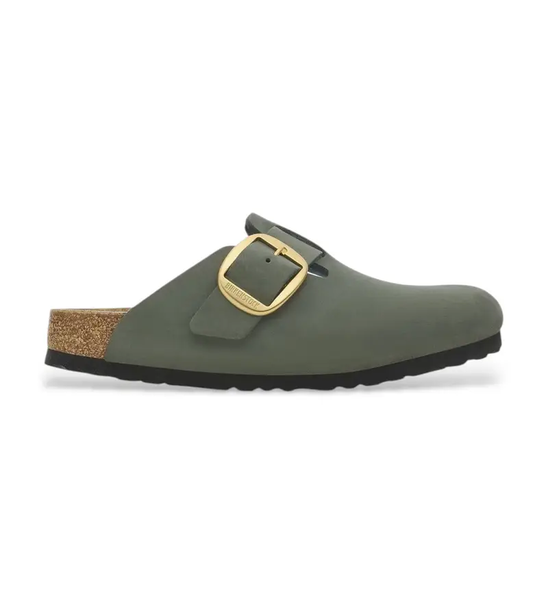 Birkenstock per uomo. 1028033 Zoccoli Boston Big Buckle in pelle verde, Basso, Nessuno, Casual