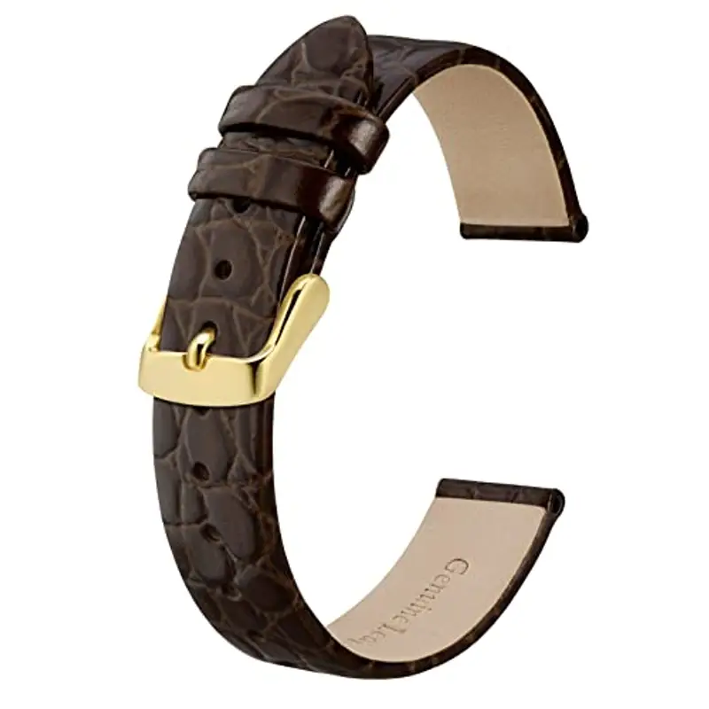 BISONSTRAP Cinturini per Orologi Donna, Cinturino di Ricambio Morbidi con Fibbia Iucida, 10mm, Marrone con Fibbia in Oro