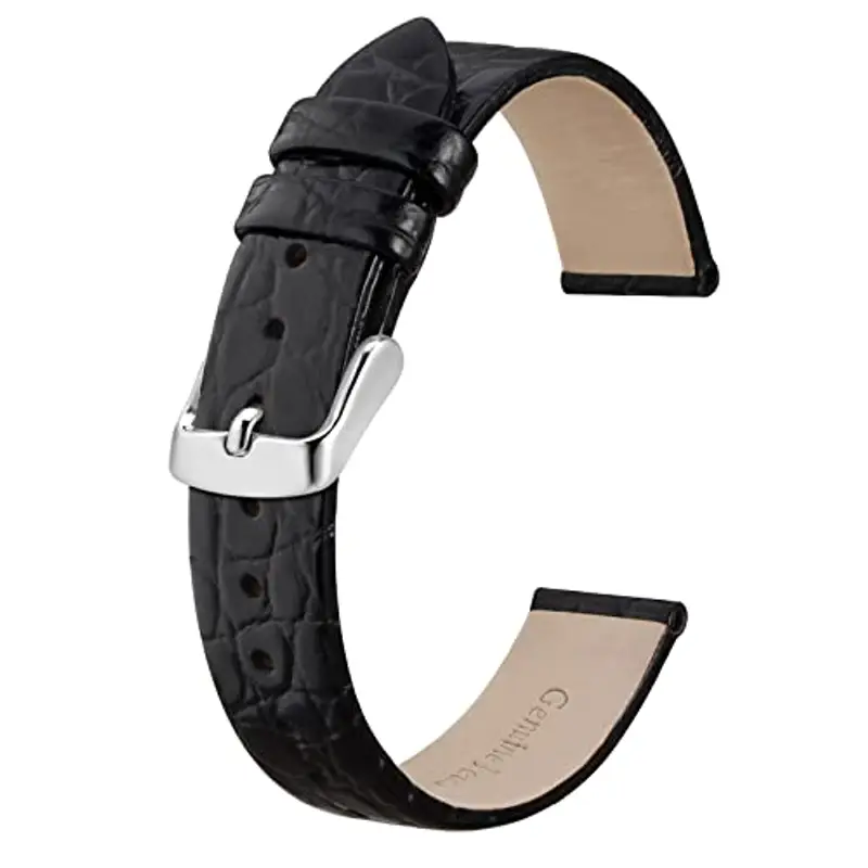 BISONSTRAP Cinturini per Orologi Donna, Cinturino di Ricambio Morbidi con Fibbia Iucida, 14mm, Nero con Fibbia in Argento