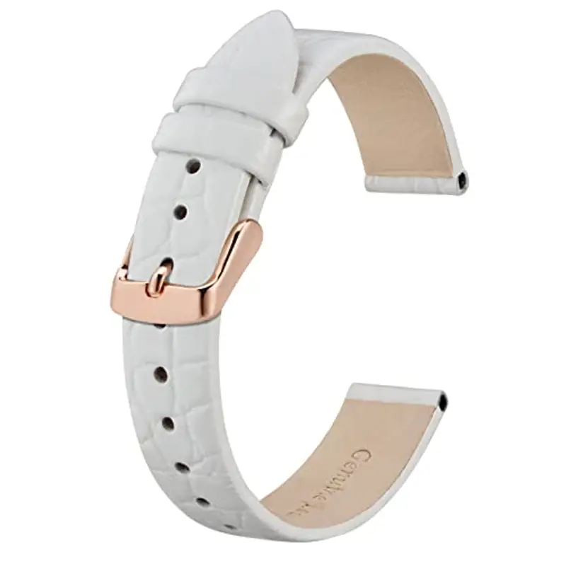 BISONSTRAP Cinturini per Orologi Donna, Cinturino di Ricambio Morbidi con Fibbia Iucida, 16mm, Bianco con Fibbia in Oro Rosa