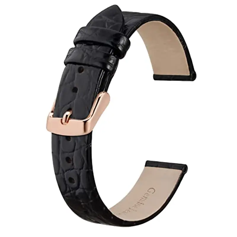 BISONSTRAP Cinturini per Orologi Donna, Cinturino di Ricambio Morbidi con Fibbia Iucida, 16mm, Nero con Fibbia in Oro Rosa
