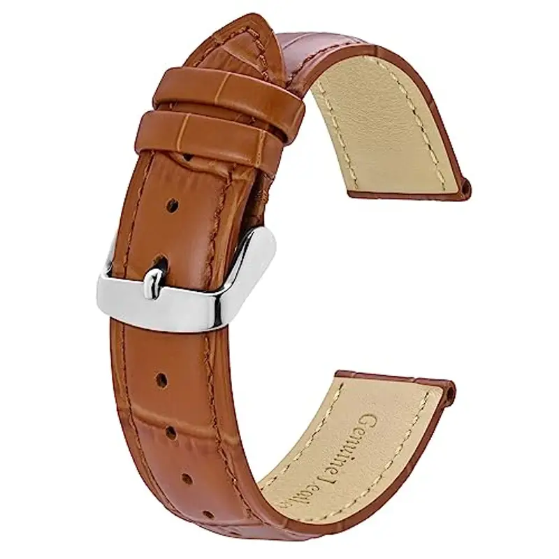 BISONSTRAP Cinturino per Orologi 18mm, Cinturini in Pelle Goffrata Alligatore, Marrone Toffee con Fibbia Argento