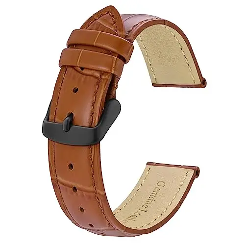 BISONSTRAP Cinturino per Orologi 20mm, Cinturini in Pelle Goffrata Alligatore, Marrone Toffee con Fibbia Nera