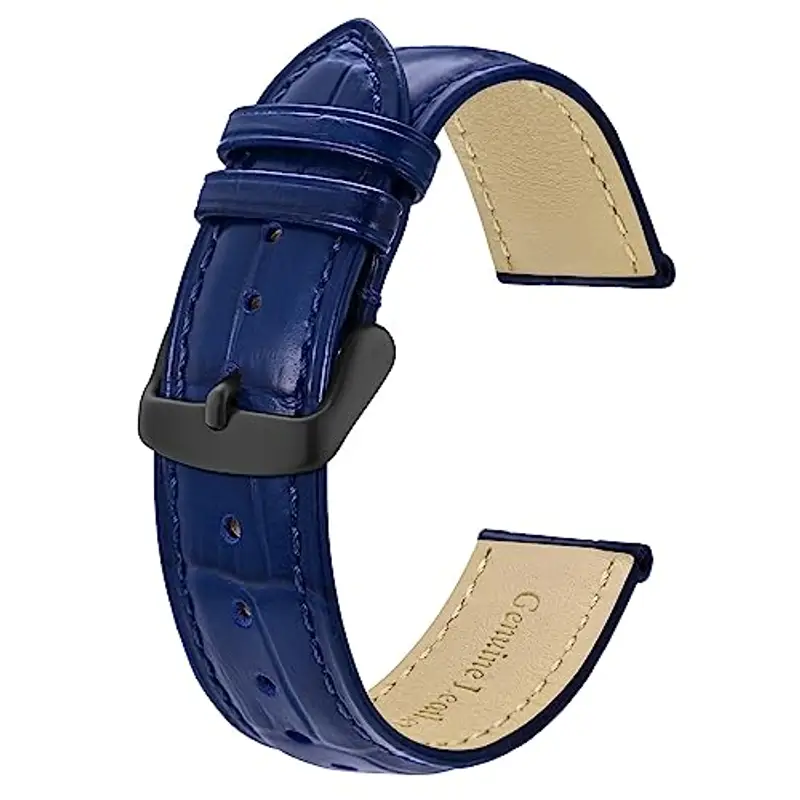 BISONSTRAP Cinturino per Orologi 22mm, Cinturini in Pelle Goffrata Alligatore, Blu con Fibbia Nera