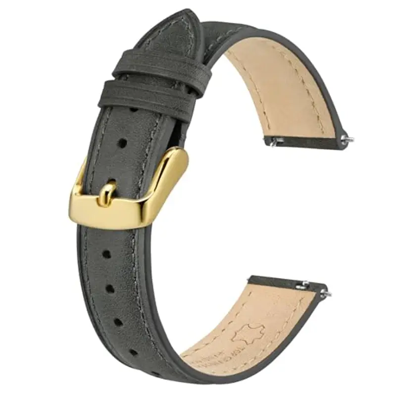 BISONSTRAP Eleganti Cinturino per Orologi in Pelle, Sgancio Rapido, Cinturino da Donna e da Uomo, 15mm, Grigio Scuro
