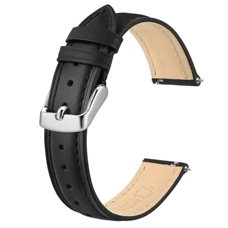 BISONSTRAP Eleganti Cinturino per Orologi in Pelle, Sgancio Rapido, Cinturino da Donna e da Uomo, 15mm, Nero