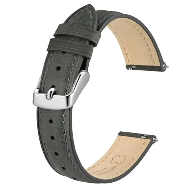 BISONSTRAP Eleganti Cinturino per Orologi in Pelle, Sgancio Rapido, Cinturino da Donna e da Uomo, 16mm, Grigio Scuro