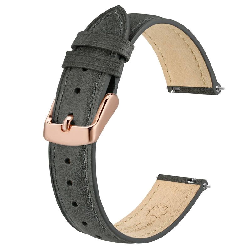 BISONSTRAP Cinturino Orologio Pelle Grigio Scuro 18mm - Fibbia Oro Rosa