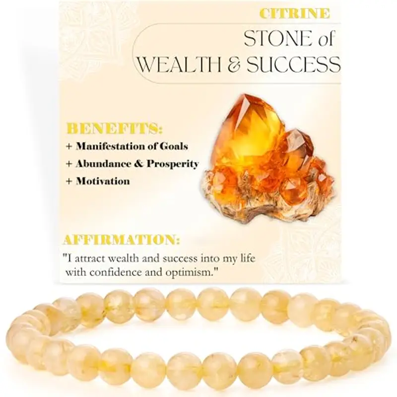 Bivei Citrino - Ricchezza & successo - signora braccialetto perline 6mm semiprezioso cristallo naturale elastico elastico cristallo