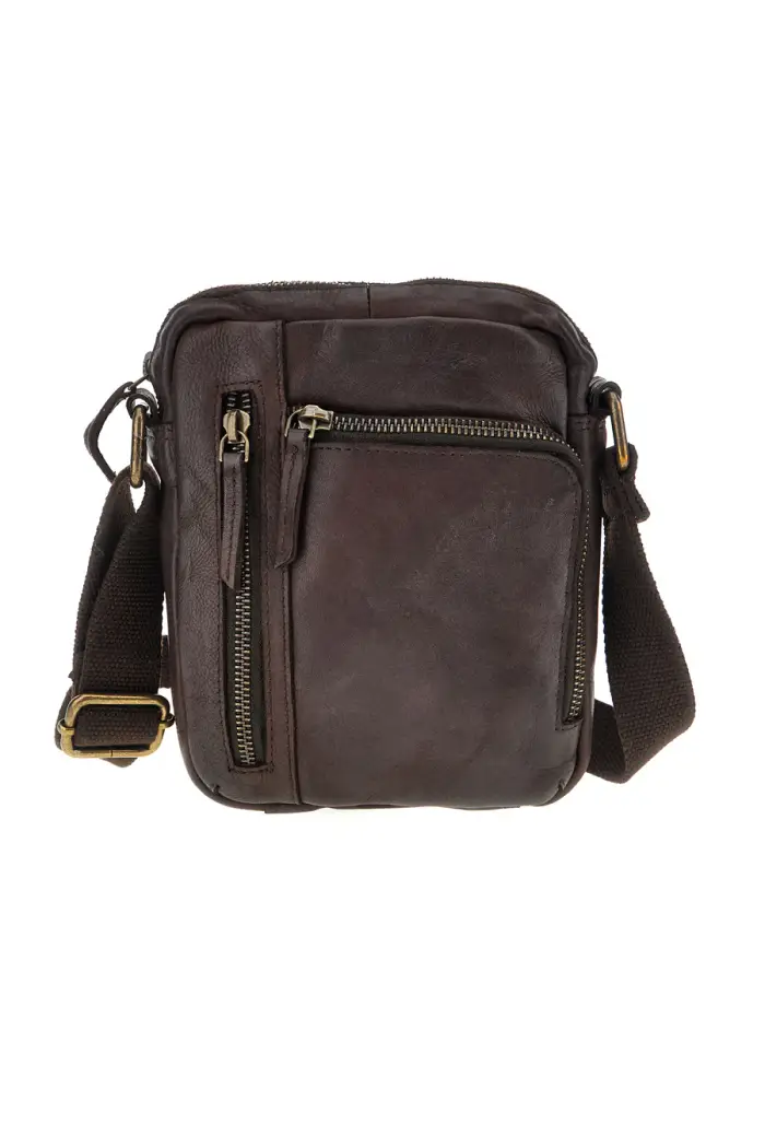 Borsa a tracolla marrone con tasche con zip Black shoot CLASS WYP002 [TESTA DI MORO]