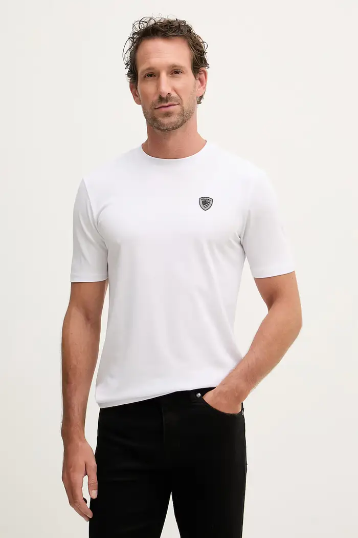 Blauer maglietta basic da uomo con cotone JAN Bianco