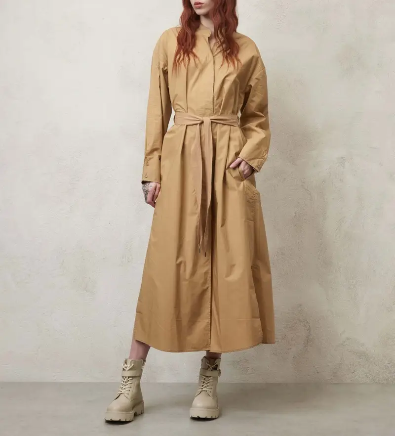 Blauer per donna 24SBLDV01277 Abito con cintura marrone, Casual, Cotone, Manica lunga