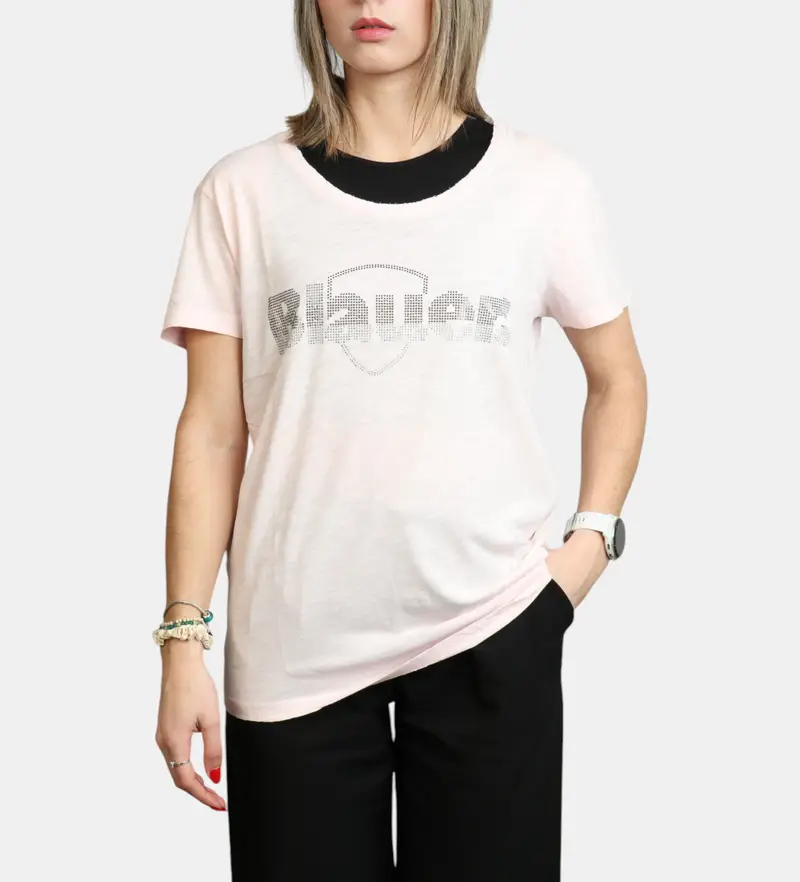 Blauer per donna. 25SBLDH02372 Maglietta con glitter rosa Graham, Casual, Cotone, Manica corta