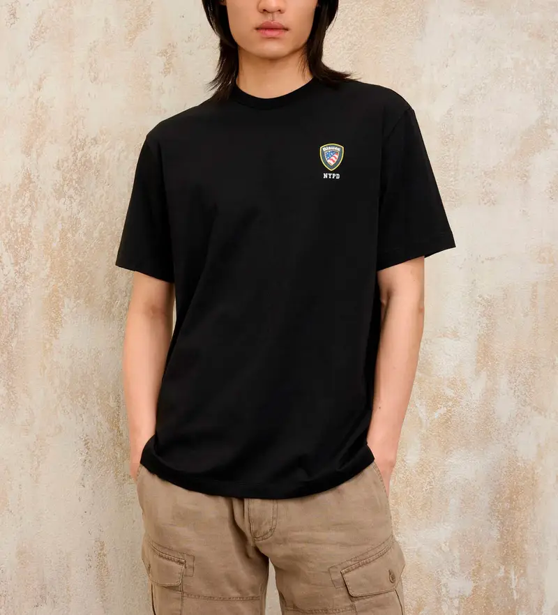 Blauer Maglietta casual uomo nera NYPD Irving in cotone