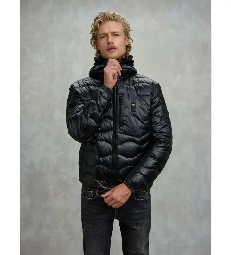Blauer per uomo. 25WBLUC03074 Giacca in piumino ondulato nero Wave, Casual, Poliestere
