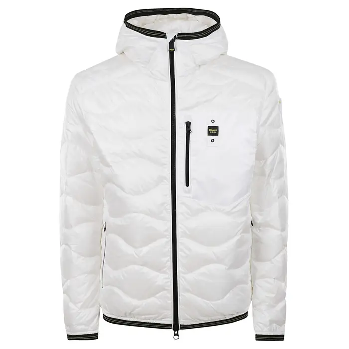 Blauer piumino ad onde uomo con cappuccio e taschino bianco