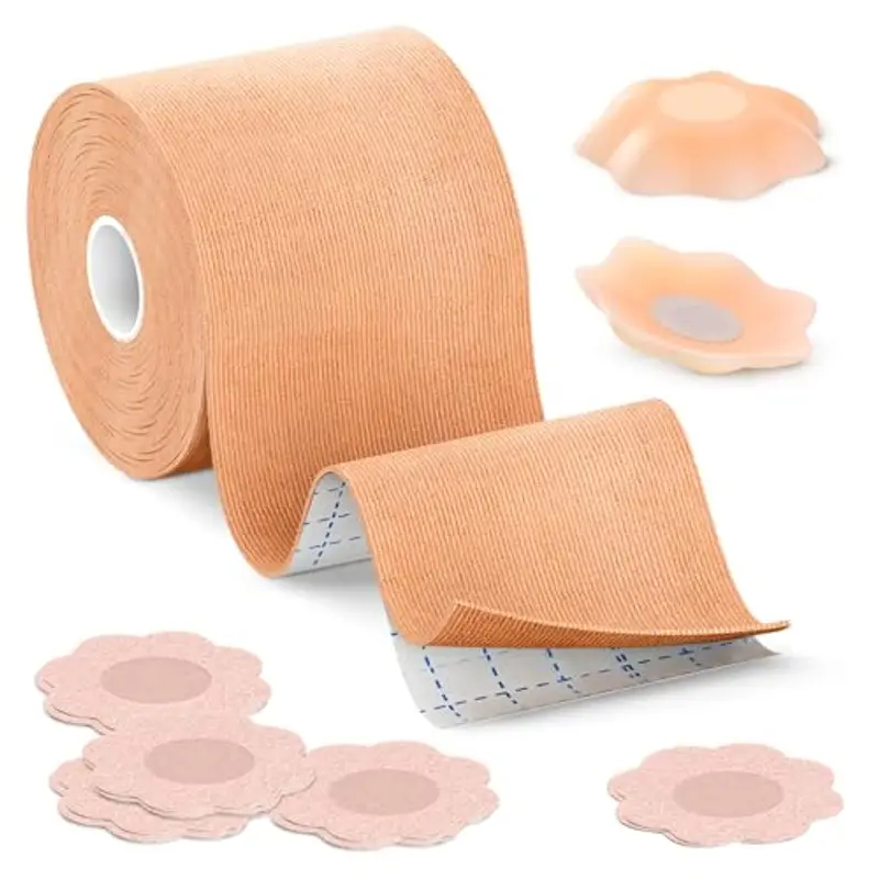 BLOOMORA Boob Tape Essential | Nastro Adesivo Seno Extra Largo | Nastro Push Up per Seno Grande | Body Tape 5 cm con Copricapezzoli in