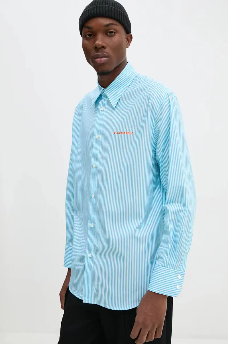 BLUEMARBLE camicia in cotone uomo colore blu SH29.PO26B24