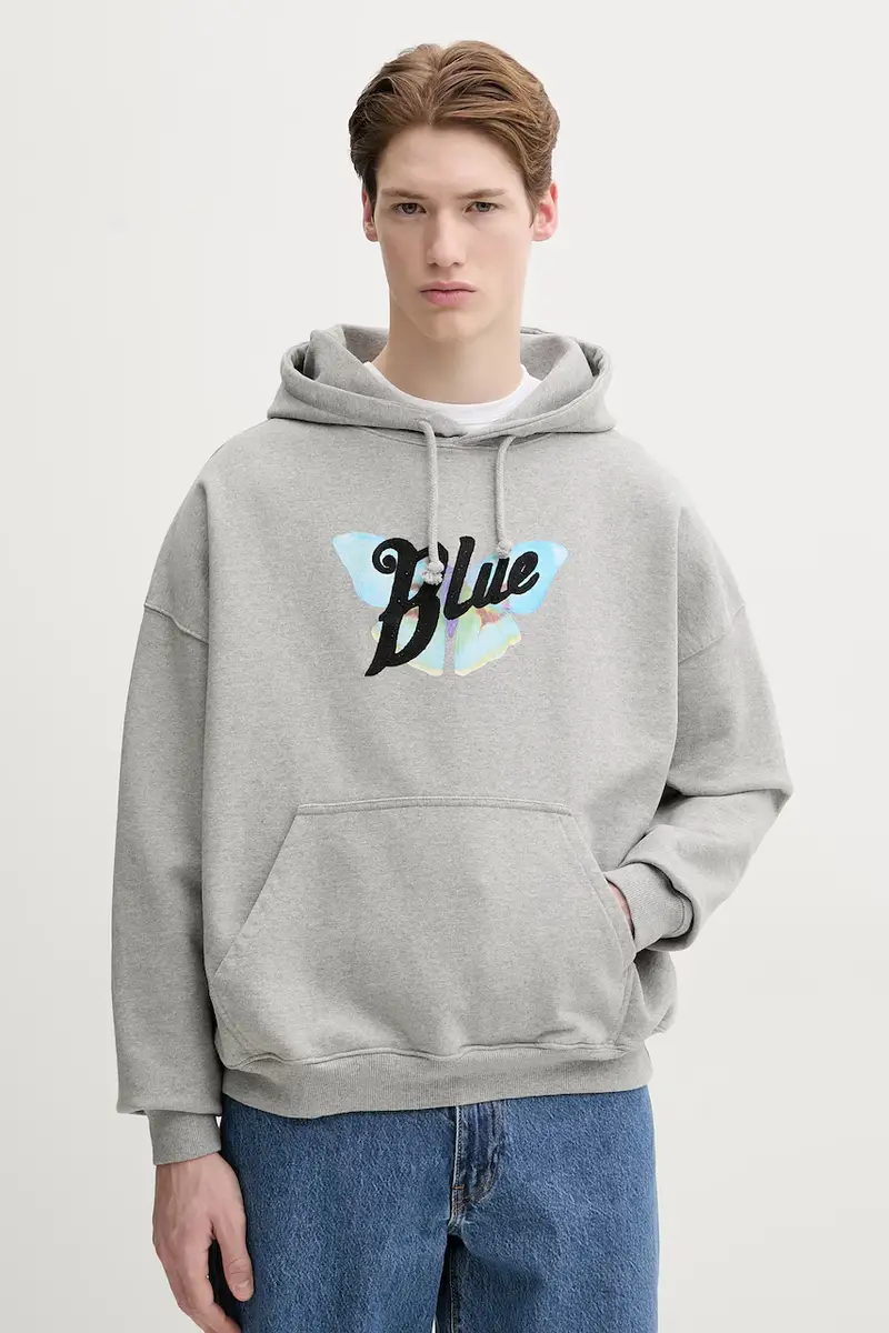 BLUEMARBLE felpa in cotone uomo colore grigio con cappuccio HO01.FL05CA25