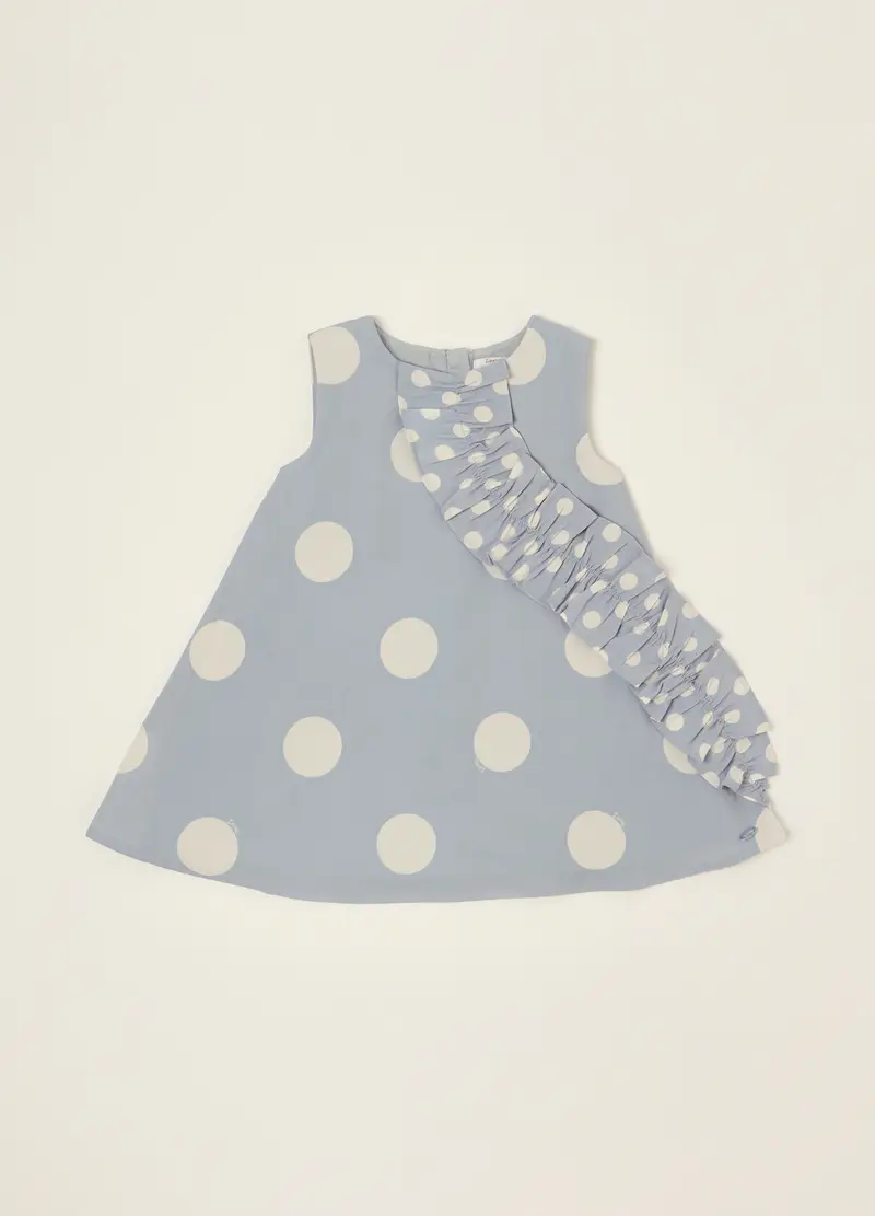 Blukids Abito Azzurro A Pois Con Volant, Neonata, Grigio