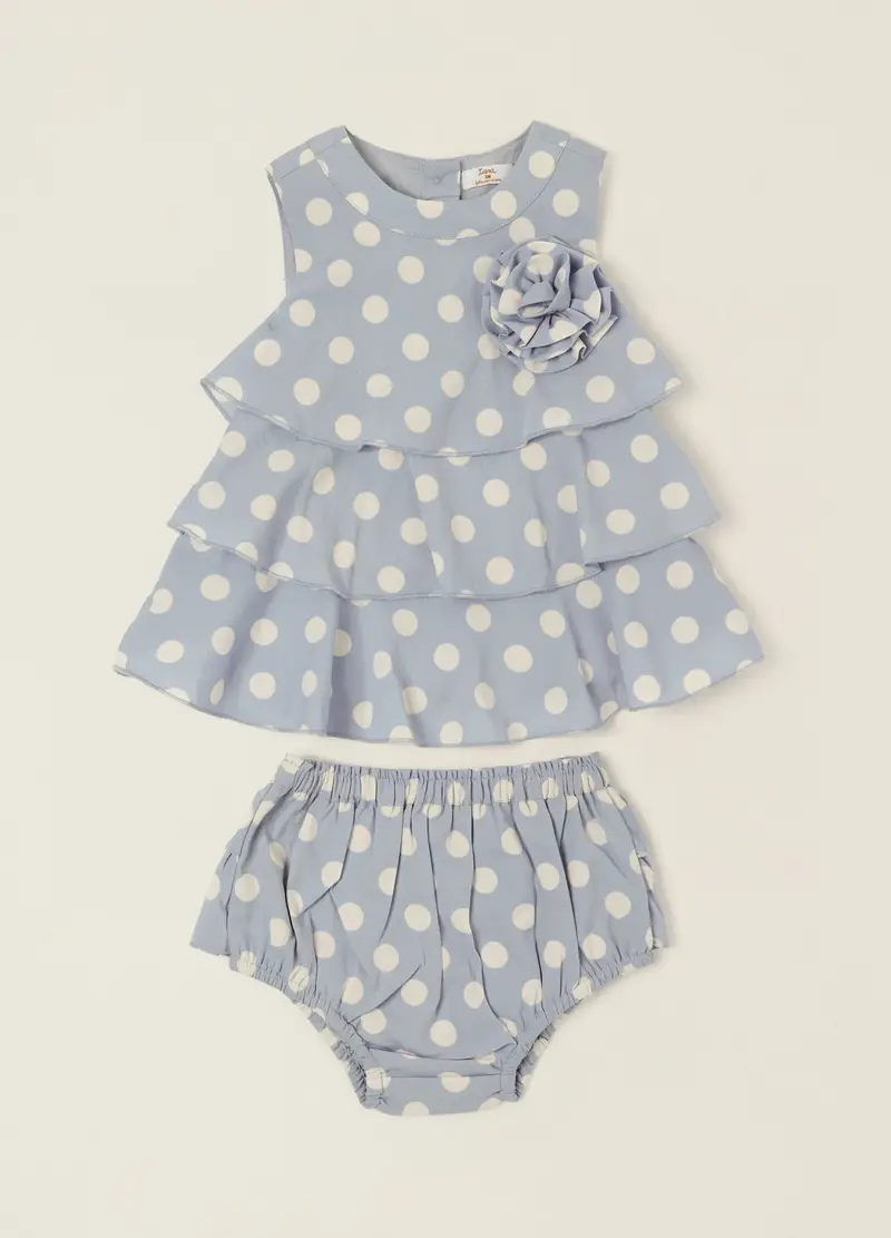 Blukids Abito Azzurro A Pois Per Neonata, Grigio
