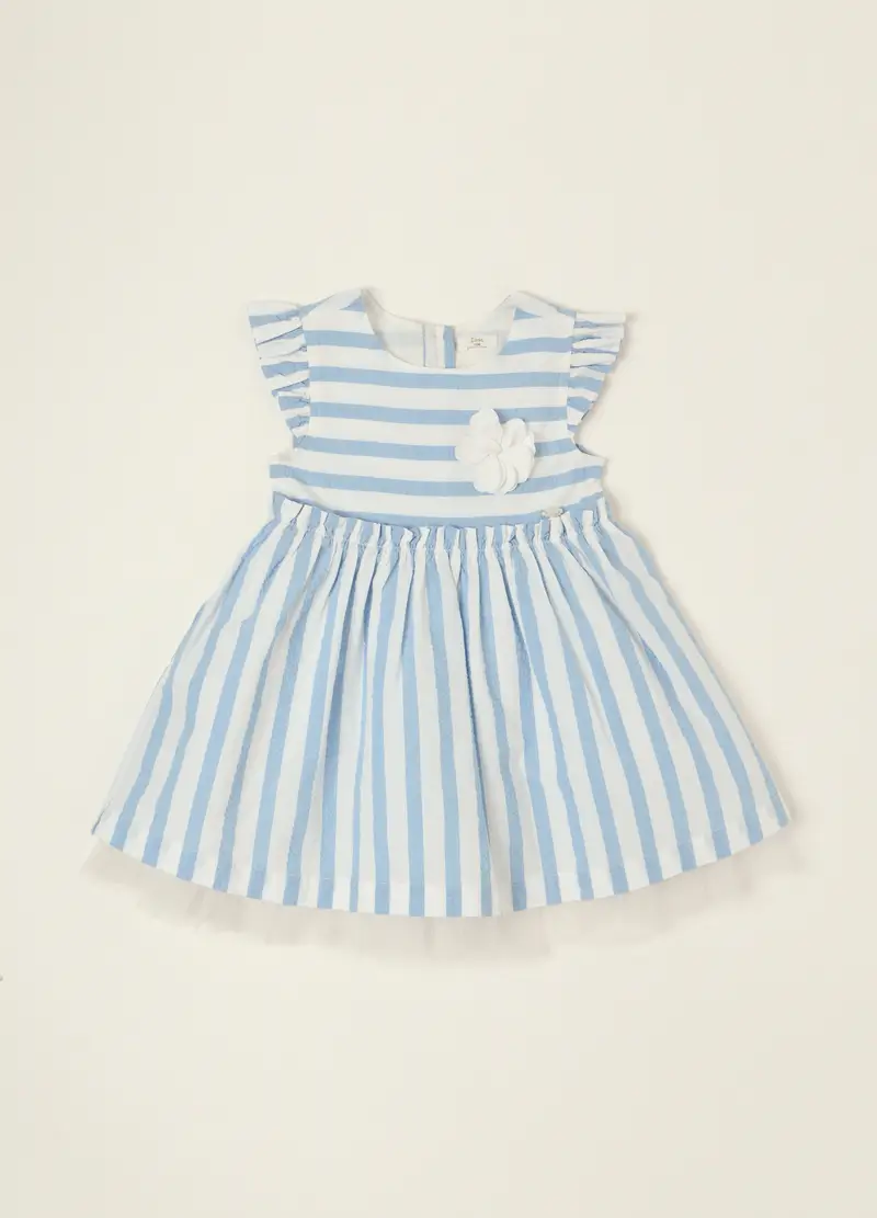 Blukids Abito Azzurro In Puro Cotone A Righe, Neonata, Bianco
