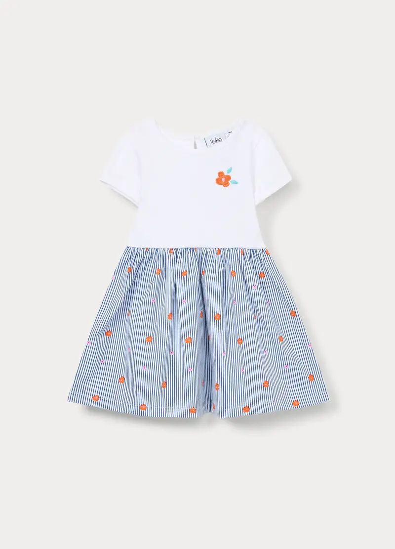 Blukids Abito Corto In Costina Di Cotone Stretch Bimba, Bambina, Bianco