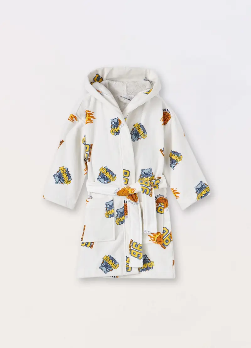 Blukids Accappatoio In Puro Cotone Velours Bambino, Bianco, Taglia: 3-4