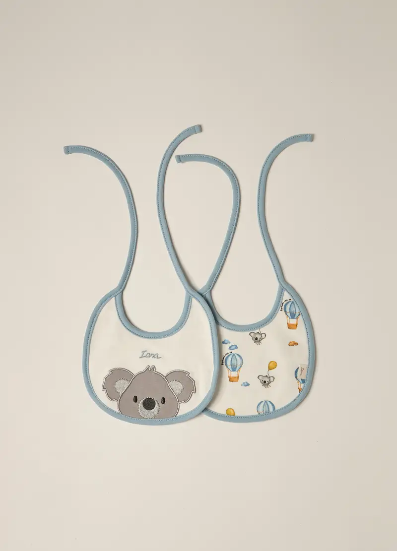 Blukids Bavaglini In Interlock Di Puro Cotone Iana Neonato, Bianco/Azzurro, Taglia: T.U