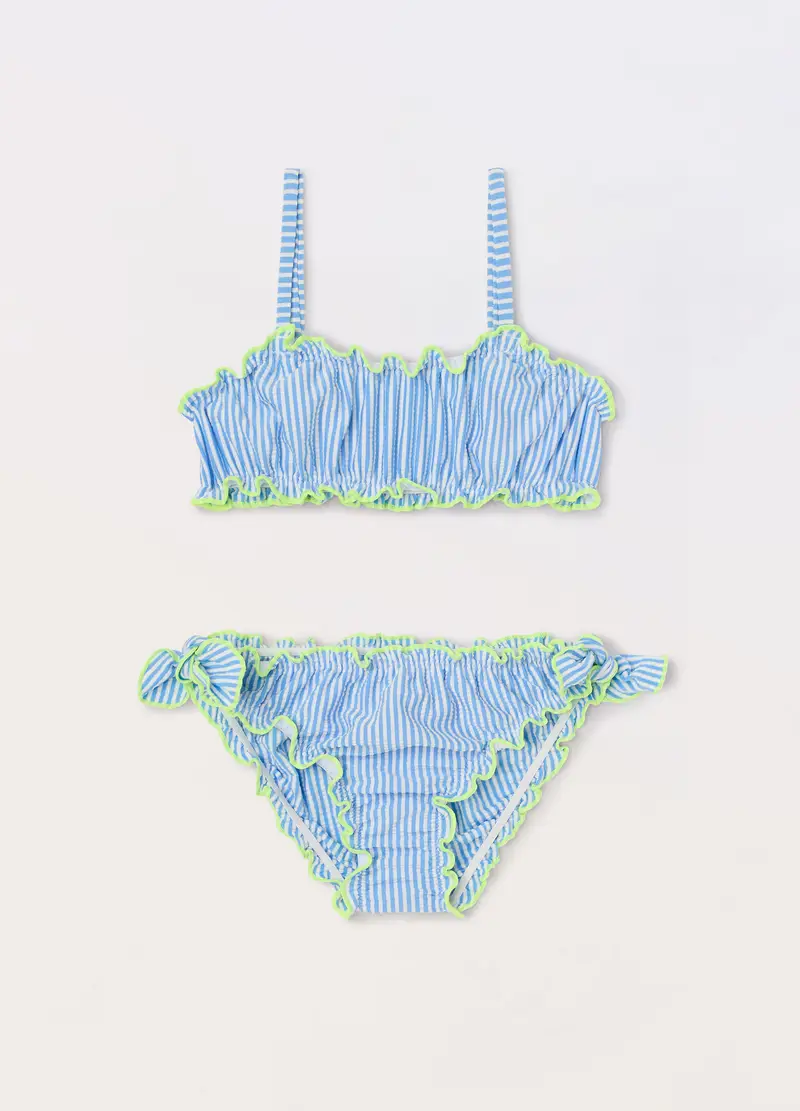 Blukids Bikini Costume A Righe Bambina, Unisex, Bianco/Azzurro