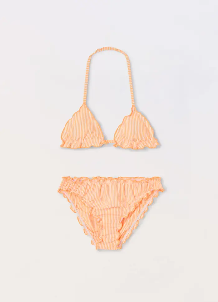 Blukids Bikini Costume A Righe Ragazza, Unisex, Arancione papaya